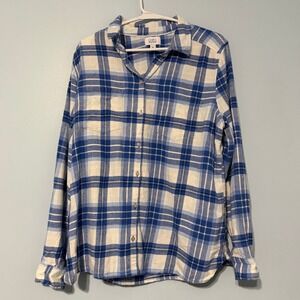 Croft & Barrow Women's M Blue White Plaid Flannel Button Down Shirt 1114